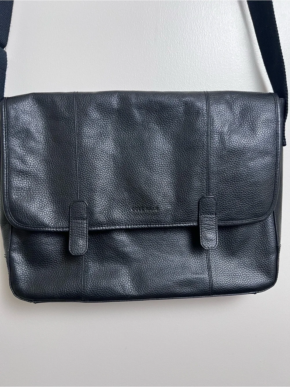 Cole Haan Black Genuine Leather Messenger Laptop Briefcase Crossbody Work Bag